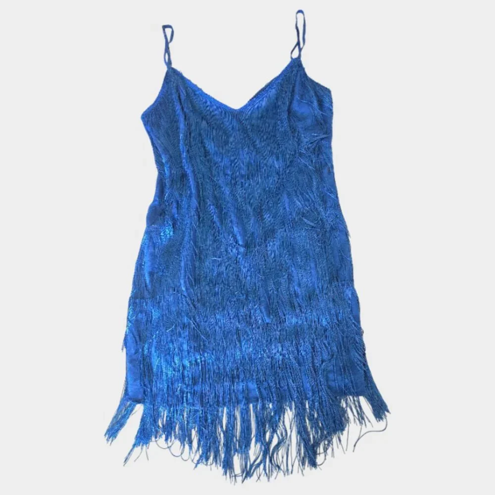 Showpo Siofra Mini Dress Blue Zig Zag Fringe Tassel Party Festival US 14 / EU 46 - Picture 6 of 16